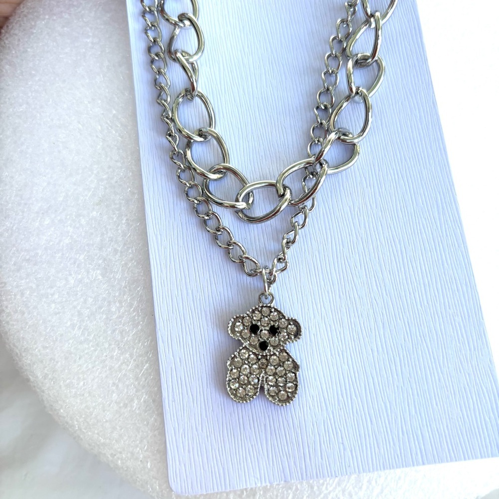 Necklace Silver tone Crystal Bear Pendant NWT - Picture 6 of 9